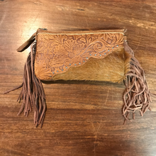 Load image into Gallery viewer, Brown Mini Leather Fringe Zip Top Purse