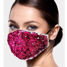 Load image into Gallery viewer, Magenta and Silver Mermaid Sequin Adjustable Mask
