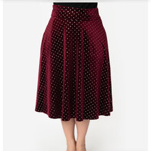 Load image into Gallery viewer, Velvet Wine and Silver Polka Dot Vivian Skirt