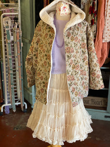 Cottagecore Taupe Floral Hooded Jacket