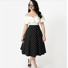 Load image into Gallery viewer, Black and White Polka Dot Vivian Skirt- Plus Size LAST ONE