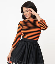 Load image into Gallery viewer, Black and Orange Stripe Knit Three-Quarter Sleeve Gracie Top