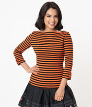 Load image into Gallery viewer, Black and Orange Stripe Knit Three-Quarter Sleeve Gracie Top