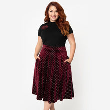 Load image into Gallery viewer, Velvet Wine and Silver Polka Dot Vivian Skirt