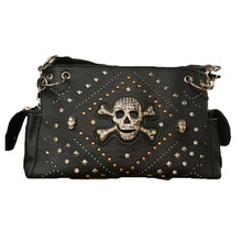 Load image into Gallery viewer, Black Skull with Gold Studded Geometric Pattern Shoulder Bag