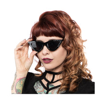 Load image into Gallery viewer, Black and Crystal Rhinestone Cat Eye Sunglasses