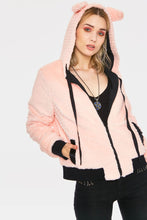 Load image into Gallery viewer, Faux Fur Pink and Black Kitty Zip Up Hoodie
