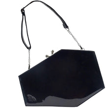 Load image into Gallery viewer, Patent Black Skull Kisslock Deluxe Coffin Handbag