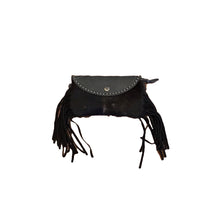 Load image into Gallery viewer, Black Mini Leather Fringe Flip Top Purse
