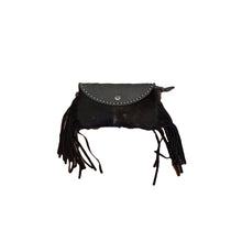Load image into Gallery viewer, Black Mini Leather Fringe Flip Top Purse