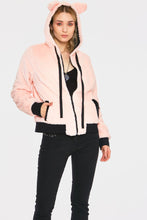 Load image into Gallery viewer, Faux Fur Pink and Black Kitty Zip Up Hoodie