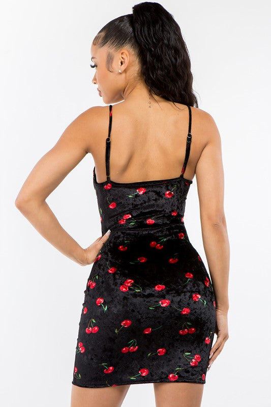 Cherry Print Velvet Mini Dress Pink House Boutique Cherry Print Velvet Mini Dress Pink House Boutique