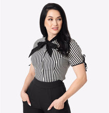 Load image into Gallery viewer, Black and White Stripe Bow Tie Chita Top- LAST ONE!
