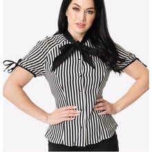 Load image into Gallery viewer, Black and White Stripe Bow Tie Chita Top- LAST ONE!
