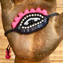 Load image into Gallery viewer, Pink and black beaded evil eye bracelet