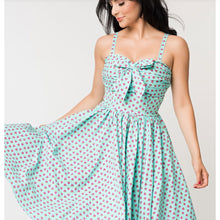 Load image into Gallery viewer, turquoise strawberry print dress unique vintage