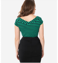 Load image into Gallery viewer, Green and Navy Striped Deena Top