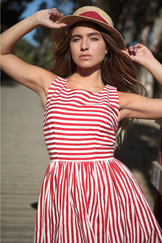 Candice Red and White Striped Swing Dress Candice Red and White Striped Swing Dress