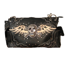 Load image into Gallery viewer, Black Skull with Wings Shoulder Purse