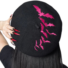 Load image into Gallery viewer, Pink Bat Flock Black Beret