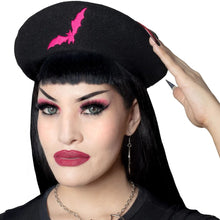 Load image into Gallery viewer, Pink Bat Flock Black Beret
