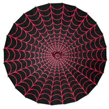 Load image into Gallery viewer, Spiderweb Pink and Black Fabric Parasol
