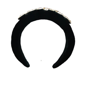 Puffy Black Velvet and Clear Rhinestone Headband