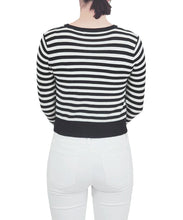 Load image into Gallery viewer, Black and White Striped 3/4 Sleeve Cardigan