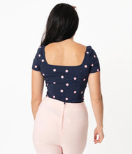 Load image into Gallery viewer, Nora Navy and Pink Polka Dot Top