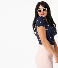 Load image into Gallery viewer, Nora Navy and Pink Polka Dot Top