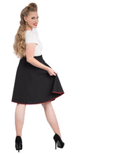 Load image into Gallery viewer, Peggie Black Swing Skirt with Red Trim