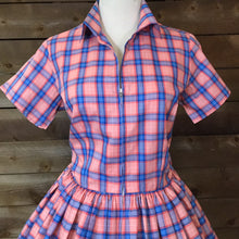 Load image into Gallery viewer, Blue and Pink Plaid Zip Front Swing Dress