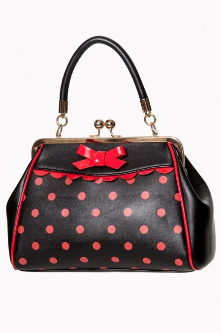 Black and Red Polka Dot Bow and Scallop Kisslock Purse