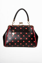 Load image into Gallery viewer, Black and Red Polka Dot Bow and Scallop Kisslock Purse
