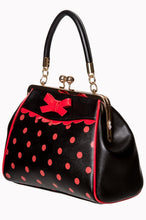 Load image into Gallery viewer, Black and Red Polka Dot Bow and Scallop Kisslock Purse
