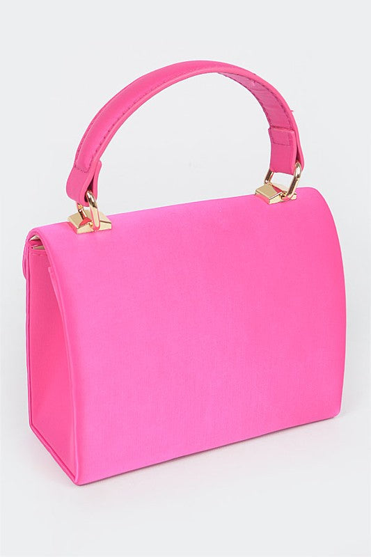 Fuchsia Satin and Rayed Heart Closure Mini Purse