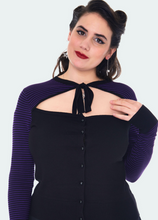 Load image into Gallery viewer, Jess Cutout Black and Purple Stripe Tie Front Cardigan