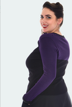 Load image into Gallery viewer, Jess Cutout Black and Purple Stripe Tie Front Cardigan