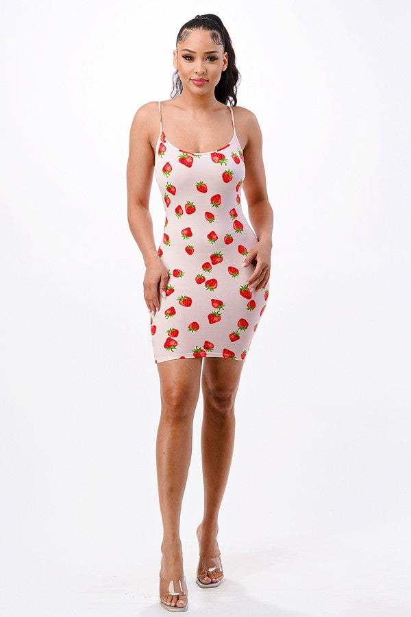 Strawberry Print Tank Bodycon Dress Strawberry Print Tank Bodycon Dress