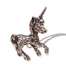 Load image into Gallery viewer, Tattooed Unicorn Silver Tone Necklace