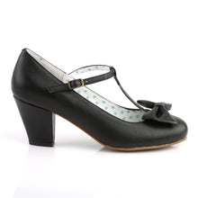 Load image into Gallery viewer, Black Wiggle Bow T-Strap Cuban Heel Shoes
