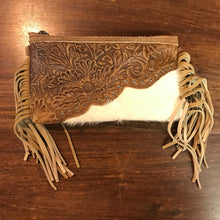 Load image into Gallery viewer, Tan Mini Leather Fringe Zip Top Purse