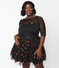 Load image into Gallery viewer, Black & Swiss Dot Illusion Neck Top