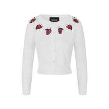 Load image into Gallery viewer, embroidered white strawberry cardigan