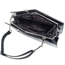 Load image into Gallery viewer, Patent Black Skull Kisslock Deluxe Coffin Handbag