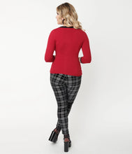 Load image into Gallery viewer, Black and Silver Plaid Velvet Rizzo Cigarette Pants