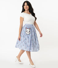Load image into Gallery viewer, Blue Gingham & Cat Swing Skirt