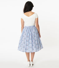 Load image into Gallery viewer, Blue Gingham & Cat Swing Skirt