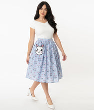 Load image into Gallery viewer, Blue Gingham & Cat Swing Skirt