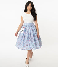 Load image into Gallery viewer, Blue Gingham & Cat Swing Skirt